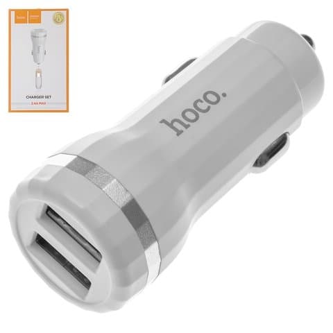 Автомобильний зарядний пристрій Hoco Z27, 2 USB, 2.4 А, 12 Вт, с кабелем Micro-USB, белое | зарядка, зарядное устройство