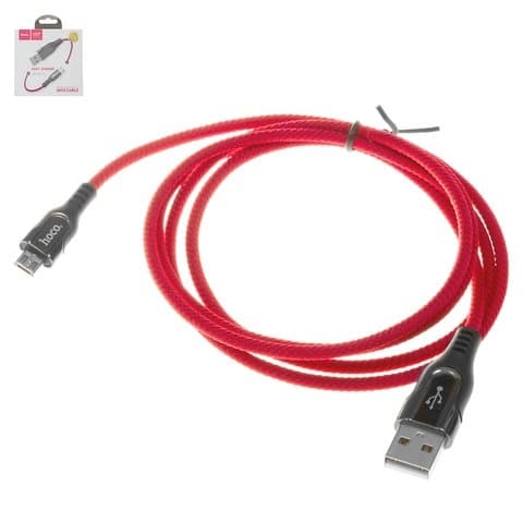 USB-кабель Hoco U54, Micro-USB, 2.4 А, 120 см, с индикатором, в нейлоновой оплетке, красный