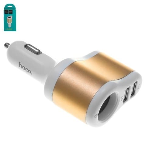 Автомобильное зарядное устройство Hoco UC206, 1 USB, 1A, 2.1 А, золотистое, белое
