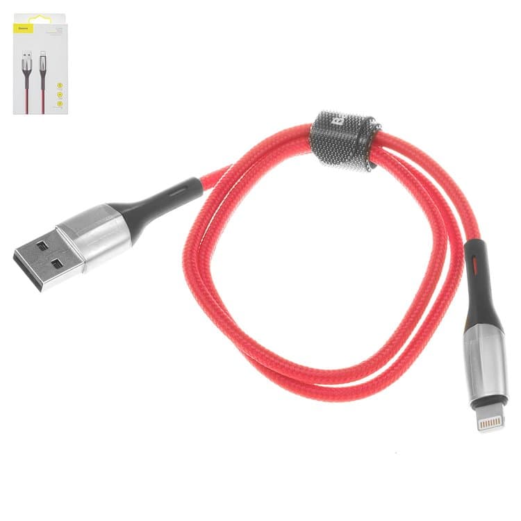 USB-кабель Baseus, Lightning, 50 см, с индикатором, в нейлоновой оплетке, 2.4 А, красный, #CALSP-A09