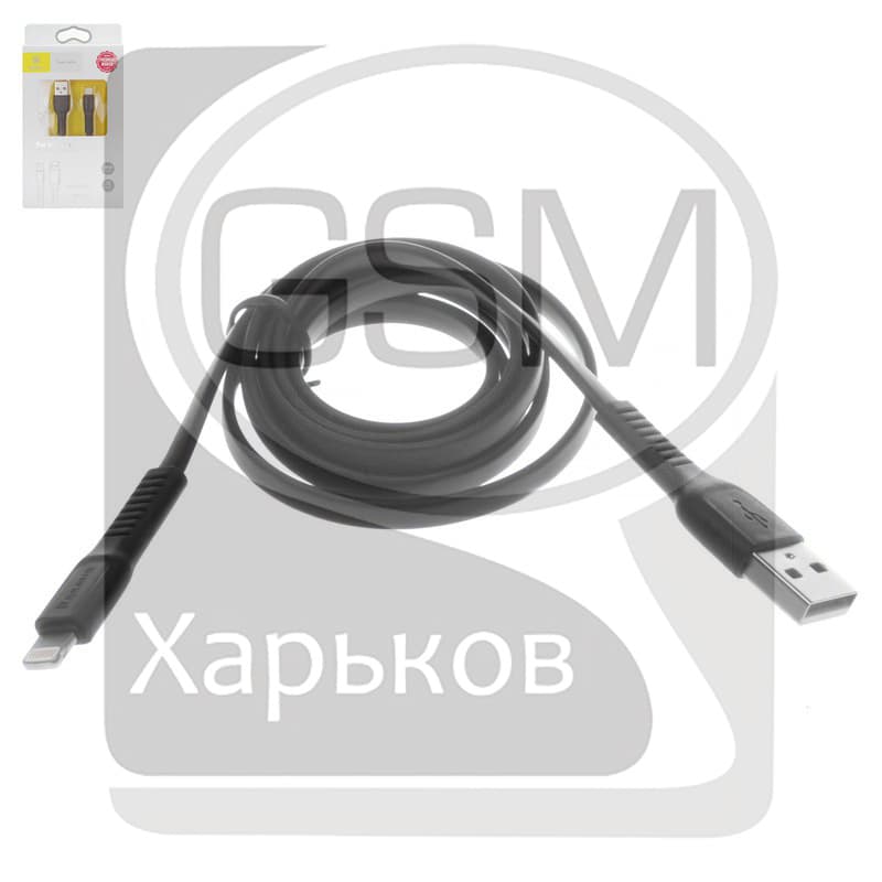 USB-кабель Baseus, Lightning, 100 см, плоский, 2.0 А, чорний, CALZY-B01