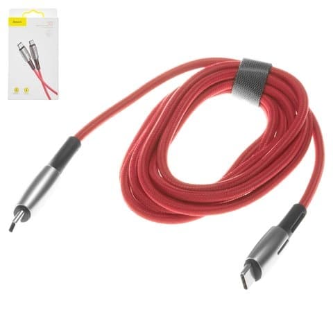 USB-кабель Baseus, Type-C на Type-C, 200 см, с индикатором, в нейлоновой оплетке, 3.0 А, красный, CATSD-K09