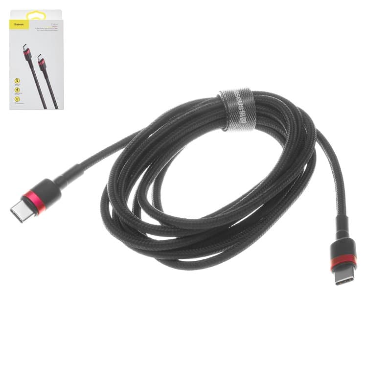 USB-кабель Baseus, Type-C на Type-C, 200 см, в нейлоновой оплетке, 3.0 А, черный, CATKLF-H91