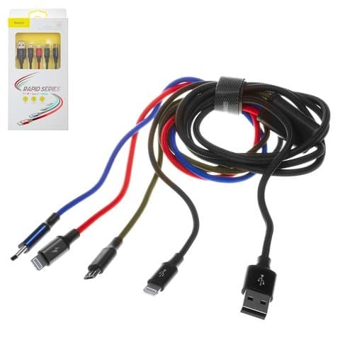 USB-кабель Baseus Rapid Series, Type-C, micro-USB тип-B, Lightning, 120 см, 3,5 А, чорний, #CA1T4-A01