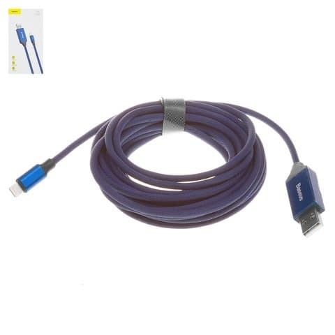 USB-кабель Baseus, Lightning, 500 см, в нейлоновой оплетке, 2.0 А, синий, CALYW-M03