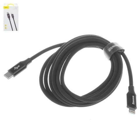 USB-кабель Baseus, Type-C на Lightning, 200 см, в нейлоновой оплетке, черный, 2.0 А, #CATLYW-D01