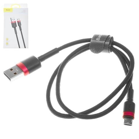 USB-кабель Baseus Cafule, Micro-USB, 50 см, 2.4 А, чорний, красный, #CAMKLF-A91