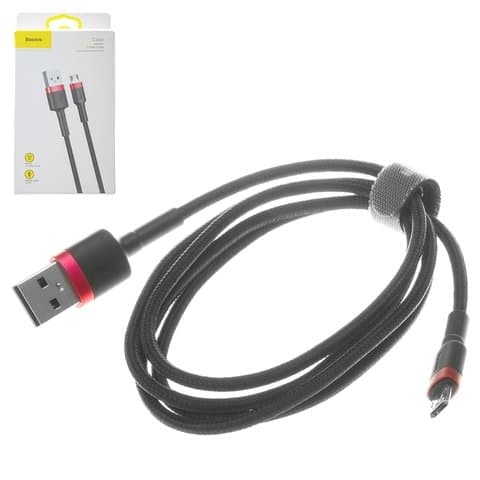 USB-кабель Baseus, Micro-USB, 100 см, двухсторонний, в нейлоновой оплетке, 2.4 А, чорний, красный, #CAMKLF-B91
