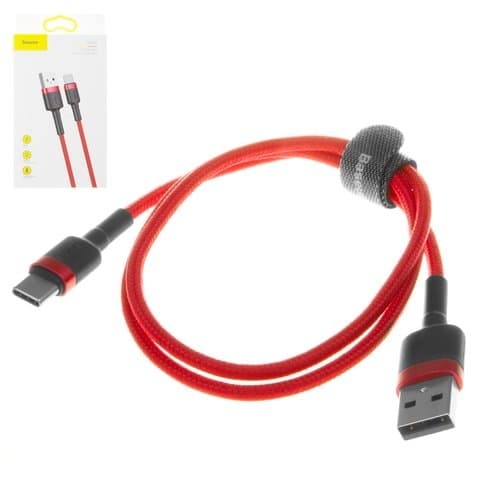 USB-кабель Baseus, Type-C, 50 см, в нейлоновой оплетке, 3.0 А, красный, #CATKLF-A09