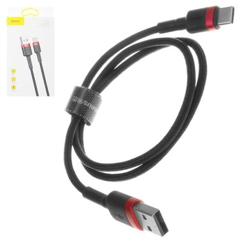 USB-кабель Baseus, Type-C, 50 см, в нейлоновой оплетке, 3.0 А, черный, красный, #CATKLF-A91