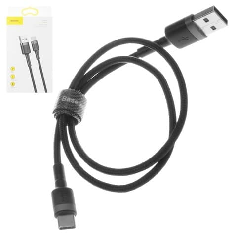 USB-кабель Baseus, Type-C, 50 см, в нейлоновой оплетке, 3.0 А, черный, #CATKLF-AG1