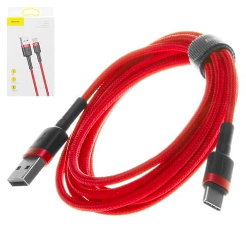 USB-кабель Baseus, Type-C, 200 см, в нейлоновой оплетке, 2.0 А, красный, #CATKLF-C09