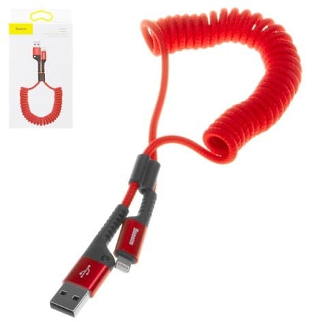 USB-кабель Baseus, Lightning, 100 см, пружина в нейлоновой оплетке, 2.0 А, красный, #CALSR-09