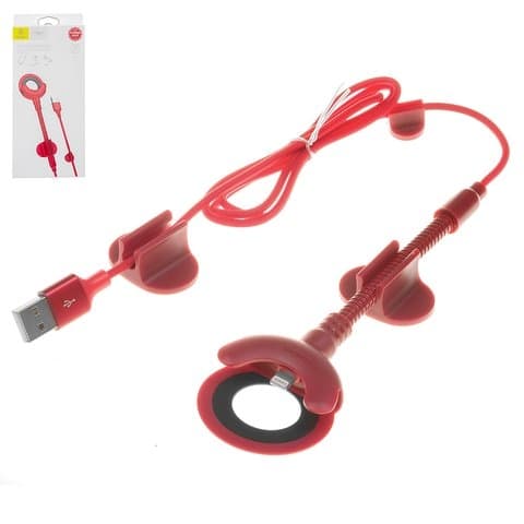 USB-кабель Baseus, Lightning, 80 см, с держателем, в нейлоновой оплетке, 2.1 А, красный, #CALOX-09
