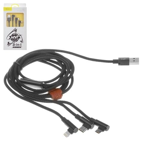 USB-кабель Baseus MVP Mobile Game, Type-C, micro-USB тип-B, Lightning, 120 см, 3,5 А, чорний, #CAMLT-WZ01