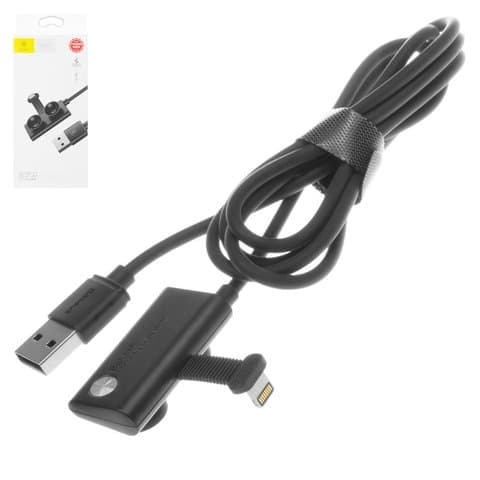 USB-кабель Baseus, Lightning, 100 см, с креплением, 2.4 А, черный, #CALXP-A01