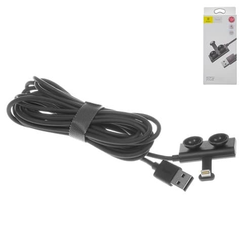 USB-кабель Baseus, Lightning, 300 см, с креплением, 1,5А, чорний, #CALXP-E01