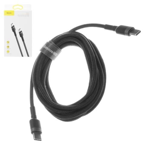 USB-кабель Baseus, Type-C на Type-C, 200 см, в нейлоновой оплетке, 3.0 А, черный, #CATKLF-HG1