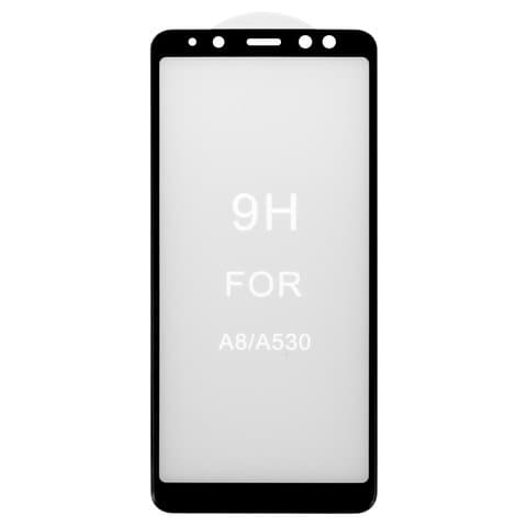 Закаленное защитное стекло Samsung SM-A530 Galaxy A8 (2018), черное, 5D, Full Glue (клей по всей площади стекла), совместимо с чехлом