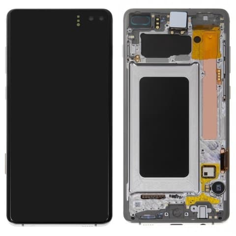 Дисплей Samsung SM-G975 Galaxy S10 Plus, белый | с тачскрином | с передней панелью | Original (Сервис-Центр), GH82-18849J, GH82-18834J | дисплейный модуль, экран