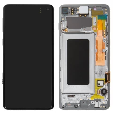 Дисплей Samsung SM-G973 Galaxy S10, белый | с тачскрином | с передней панелью | Original (Сервис-Центр), GH82-18850B, GH82-18835B | дисплейный модуль, экран, монитор