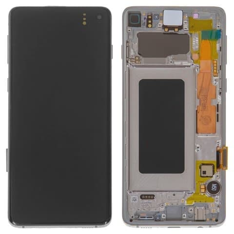 Дисплей Samsung SM-G973 Galaxy S10, белый | с тачскрином | с передней панелью | Original (PRC) | дисплейный модуль, экран