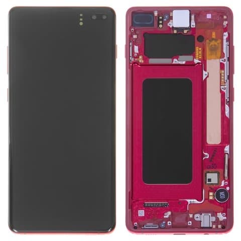 Дисплей Samsung SM-G975 Galaxy S10 Plus, красный | с тачскрином | с передней панелью | Original (Сервис-Центр), AMOLED, GH82-18849H, GH82-18834H | дисплейный модуль, экран