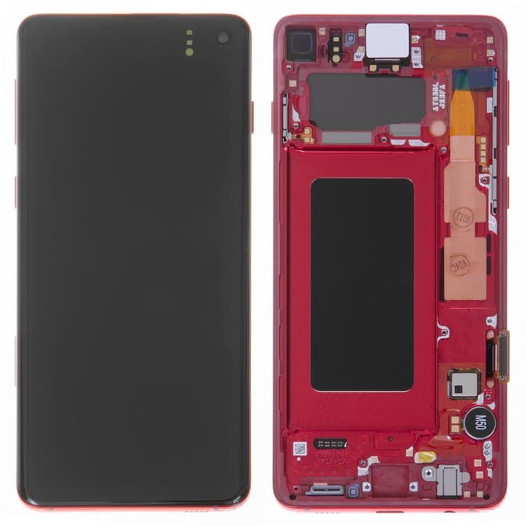 Дисплей Samsung SM-G973 Galaxy S10, красный | с тачскрином | с передней панелью | Original (Сервис-Центр), GH82-18850H, GH82-18835H | дисплейный модуль, экран, монитор
