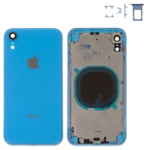 Корпус Apple iPhone XR, синій, с держателем SIM-карты, с боковыми кнопками