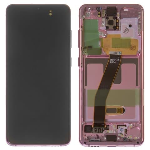 Дисплей Samsung SM-G980 Galaxy S20, SM-G981 Galaxy S20 5G, розовый, Cloud Pink | с тачскрином | с передней панелью | Original (Сервис-Центр), AMOLED, GH82-22131C, GH82-22123C | дисплейный модуль, экран, монитор