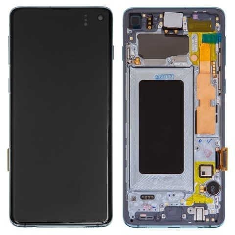 Дисплей Samsung SM-G973 Galaxy S10, синий | с тачскрином | с передней панелью | Original (Сервис-Центр), GH82-18850C, GH82-18835C | дисплейный модуль, экран