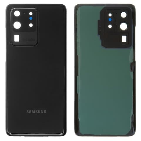 Задняя крышка Samsung SM-G988 Galaxy S20 Ultra, черная, Cosmic Black, со стеклом камеры, Original (PRC) | корпус, панель аккумулятора, АКБ, батареи