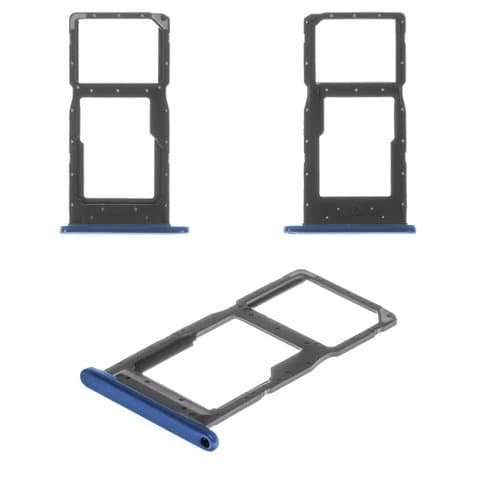 Держатель (лоток) SIM-карты Huawei P Smart (2019), POT-LX1, POT-LX1AF, POT-LX1RU, POT-LX2J, POT-LX3, синий, Sapphire Blue, с держателем карты памяти (MMC), Original (PRC)