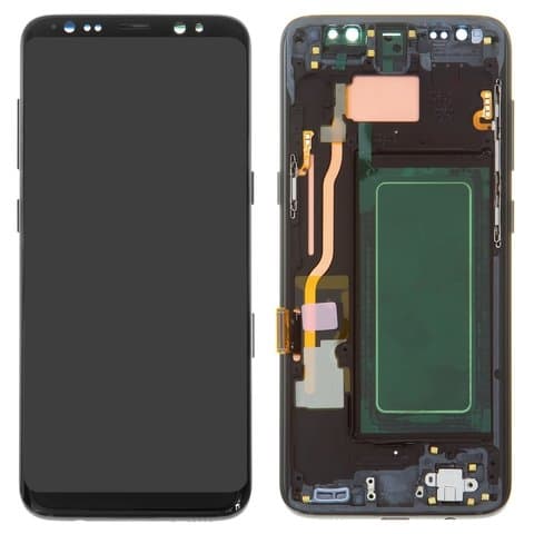 Дисплей Samsung SM-G950 Galaxy S8, черный, Midnight Black | с тачскрином | с передней панелью | оригинал (реновация), AMOLED | дисплейный модуль, экран, монитор