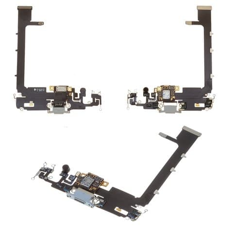 Плата зарядки Apple iPhone 11 Pro Max, шлейф коннектора зарядки, серебристая, с микрофоном, Original (PRC)