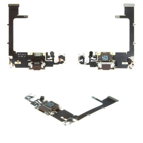Плата зарядки Apple iPhone 11 Pro, шлейф коннектора зарядки, коннектора наушников, золотистая, с микрофоном, Original (PRC)
