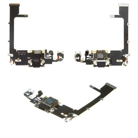 Плата зарядки Apple iPhone 11 Pro, шлейф коннектора зарядки, коннектора наушников, серая, с микрофоном, Original (PRC)