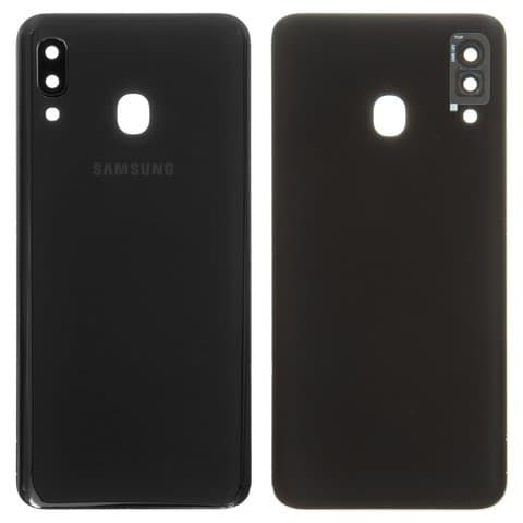 Задняя крышка Samsung SM-A205 Galaxy A20, черная, со стеклом камеры, Original (PRC) | корпус, панель аккумулятора, АКБ, батареи