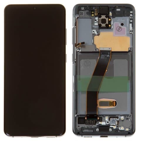 Дисплей Samsung SM-G980 Galaxy S20, SM-G981 Galaxy S20 5G, черный, Cosmic Grey | с тачскрином | с передней панелью | Original (Сервис-Центр), AMOLED, GH82-22131A, GH82-22123A | дисплейный модуль, экран