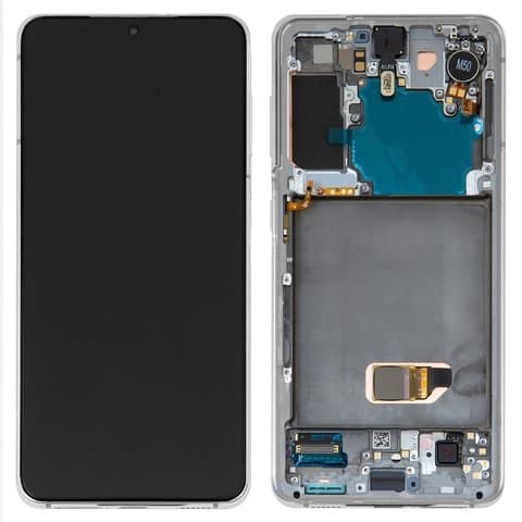 Дисплей Samsung SM-G991 Galaxy S21 5G, белый, Phantom White | с тачскрином | с передней панелью, с аккумулятором | Original (Сервис-Центр), AMOLED, GH82-24716C, GH82-24718C, GH82-24544C | дисплейный модуль, экран, монитор