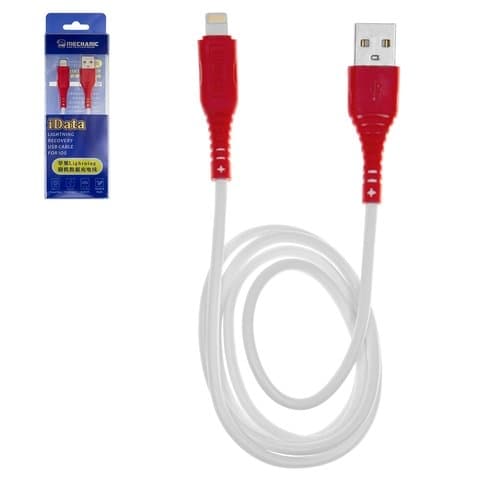 USB дата-кабель Mechanic iData, USB тип-A, Lightning, 80 см, красный, белый