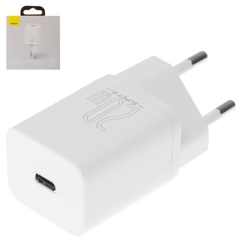 Сетевое зарядное устройство Baseus Super Si Quick Charger, 20 Вт, (USB тип-C, Power Delivery выход 5V 3A/9V 2A/12V 1,6A/15V 1,3A), 220 В, белое, #CCSUP-B02