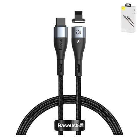 USB-кабель Baseus Zinc Magnetic Safe, Type-C на Lightning, 100 см, с индикатором, магнитный, в нейлоновой оплетке, 3.0 А, чорний, 20 Вт, #CATLXC-01