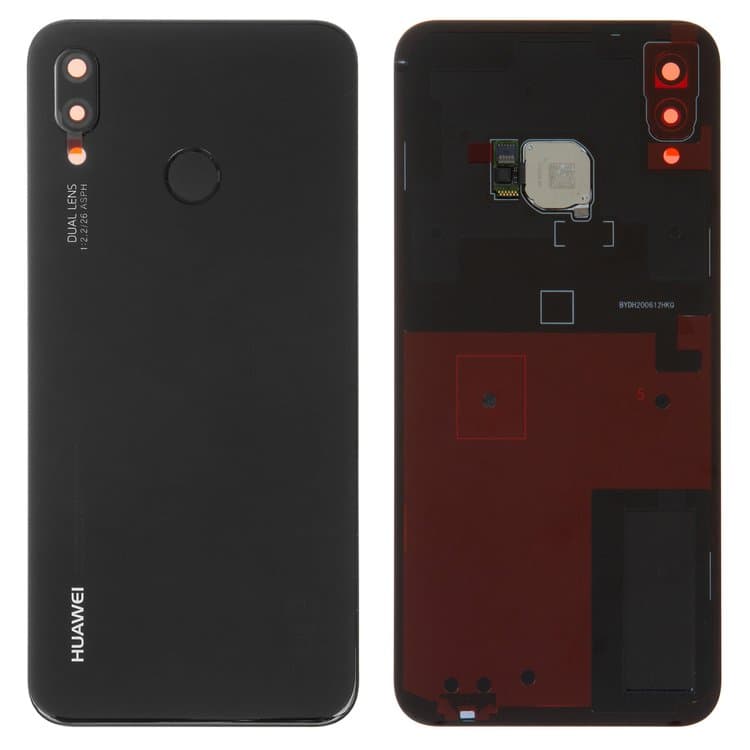 Задняя крышка Huawei P20 Lite, черная, со стеклом камеры, со шлейфом сканера отпечатка пальца (Touch ID), оригинал (Сервис-Центр) | корпус, панель аккумулятора, АКБ, батареи