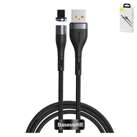USB-кабель Baseus, Lightning, 100 см, магнитный, в нейлоновой оплетке, 2.4 А, черный, серый, #CALXC-KG1