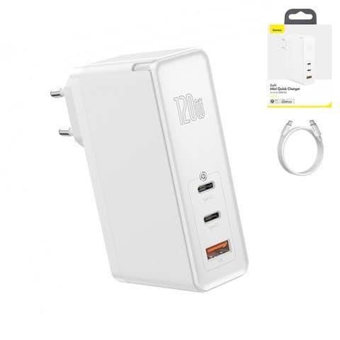 Сетевое зарядное устройство Baseus GaN Mini, Quick Charge, 220 В, белое, Type-C, 120 Вт, CCGAN-J02