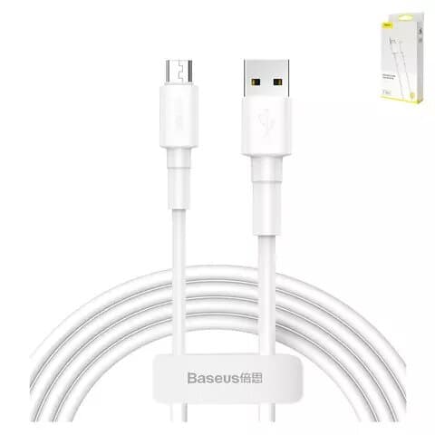 USB-кабель Baseus Mini, Micro-USB, 100 см, силиконовый, белый, 2.4 А, #CAMSW-D02