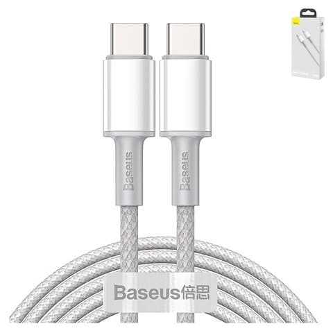 USB-кабель Baseus High Density Braided, Type-C, 200 см, в нейлоновой оплетке, Type-C на Type-C, 5.0 А, белый, #CATGD-A02