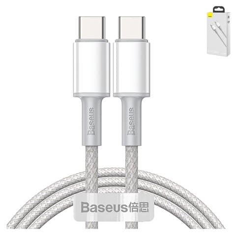 USB-кабель Baseus High Density Braided, Type-C, 100 см, в нейлоновой оплетке, Type-C на Type-C, 5.0 А, белый, #CATGD-02