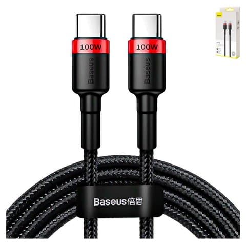 USB-кабель Baseus, Type-C на Type-C, 200 см, в нейлоновой оплетке, 5.0 А, чорний, красный, Power Delivery (100 Вт), #CATKLF-AL91